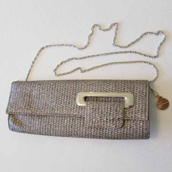 Big Buddha Woven Silver Clutch Bag - Like New - 12"x4.5" - Picture 1 of 14